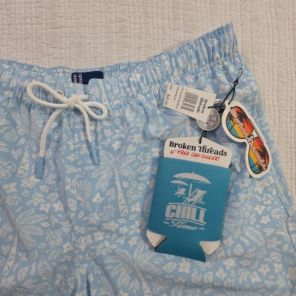 roken Threads Mens XL Swim Trunks New Light Blue Floral Board Shorts Mesh Lined